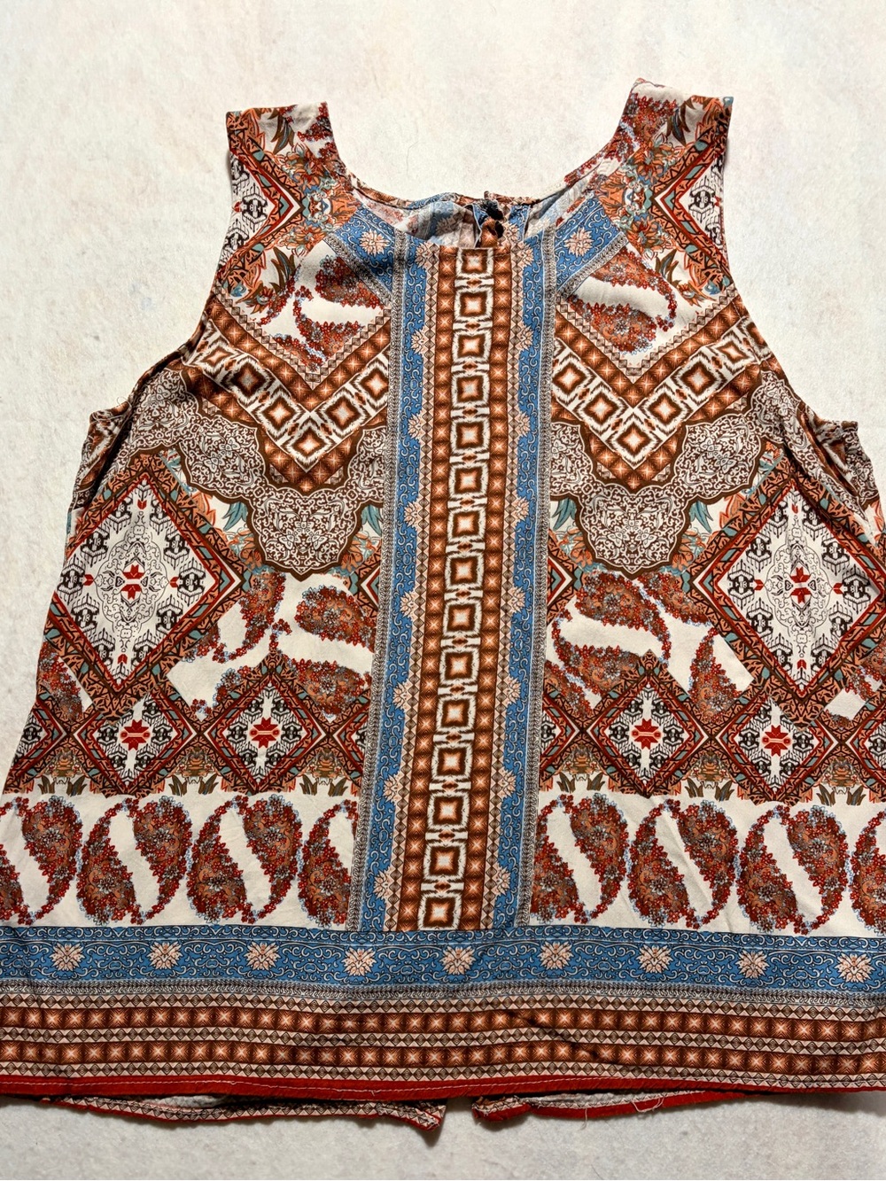 Rachel Zoe Sleeveless Tank in Ivory, Brown & Blue Paisley Print Sz L/XL